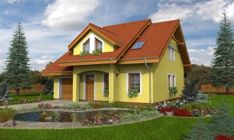 Haus mit Wohnraum im Dachgeschoss und Garage.